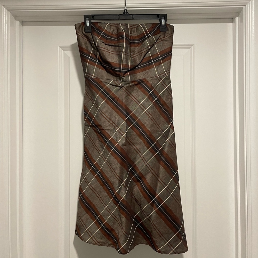 Banana Republic Strapless Mini Dress Multicolor Plaid